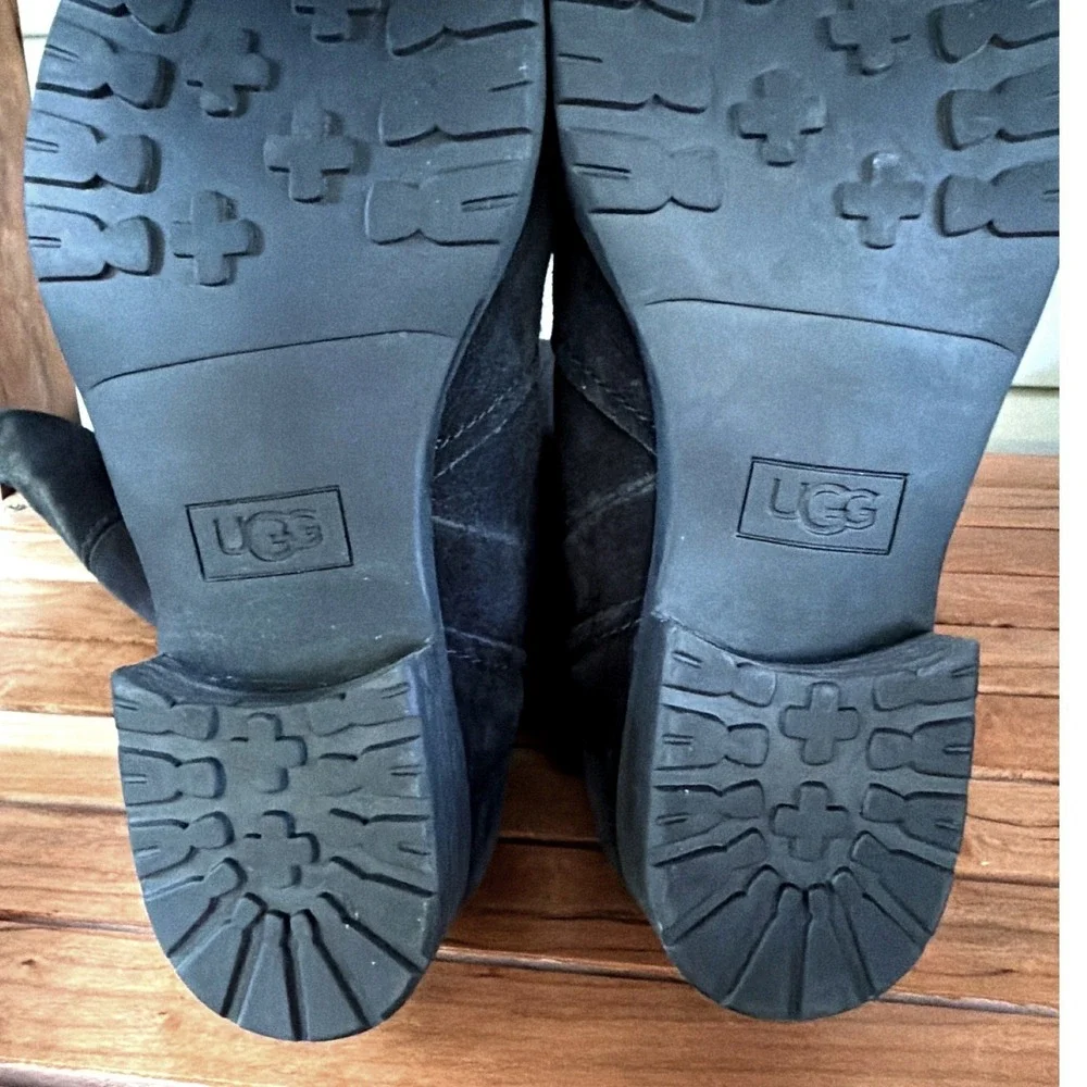 UGG Sorensen Waterproof Suede Tall Boots Womens 7.5 Black Knee High Lug Sole